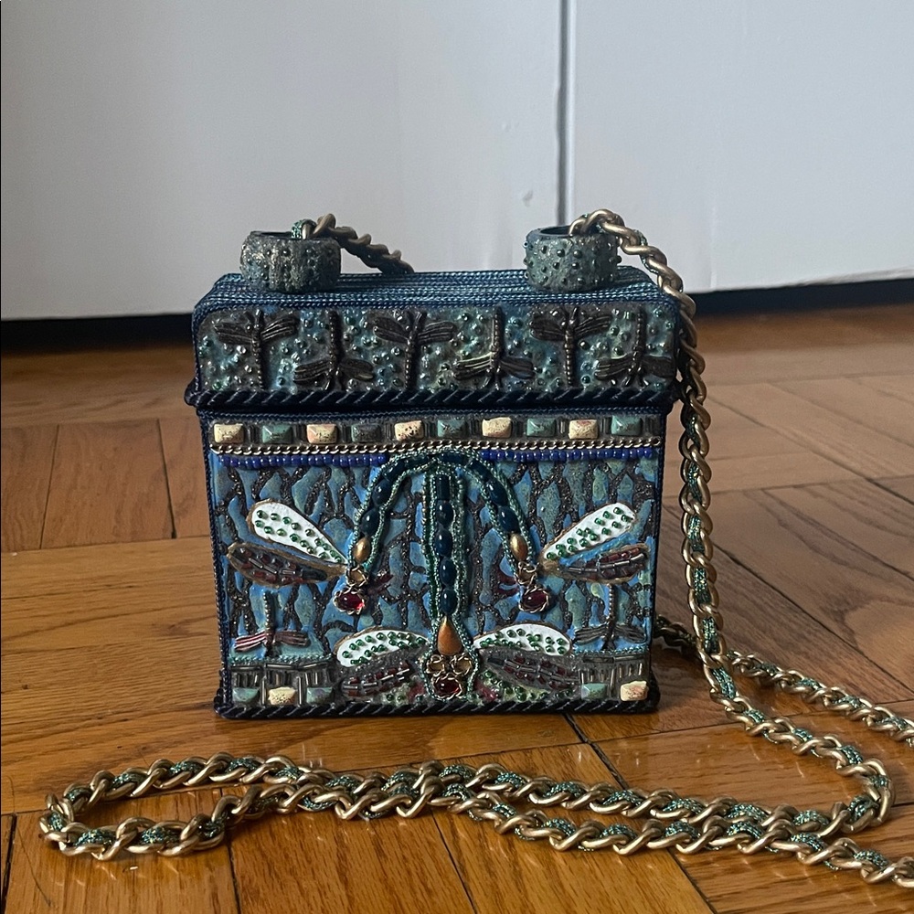 Mary Frances Vintage Teal Dragon Fly Embellished Mini Box Bag